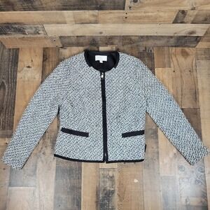 Hugo Boss Womens‎ 12 Gray Black Zip Up Tweed Kalaila Blazer Career Jacket